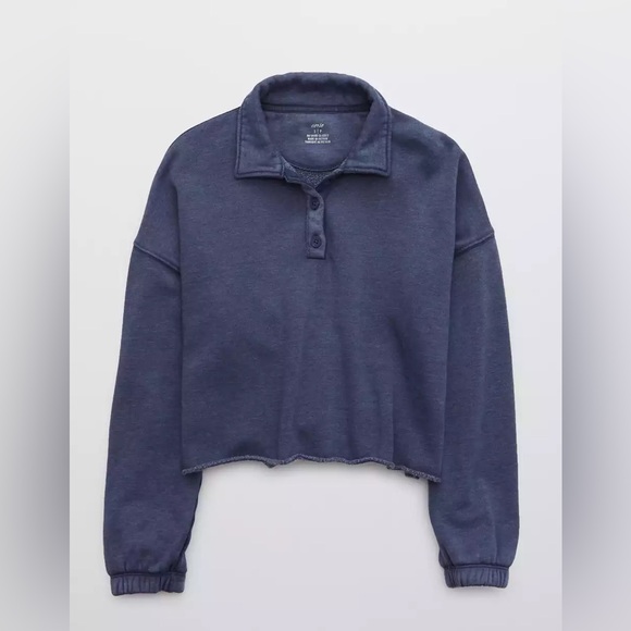 Aerie Fleece Cropped Polo Shirt - Picture 3 of 8